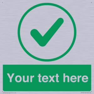 Custom green background, green tick in circle sign